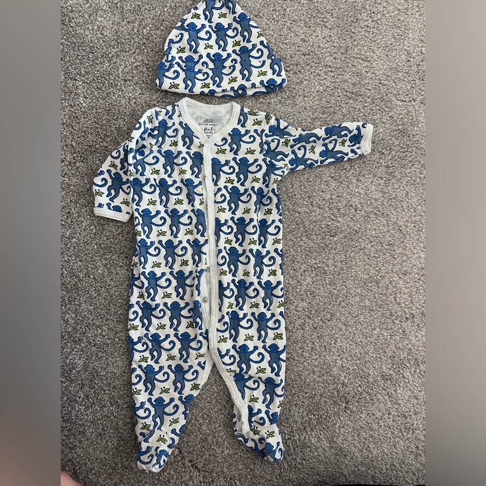 Roller Rabbit Blue Monkey baby set